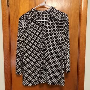 212 Collection Black and White Geometric 3 Button Shirt. 3/4 Sleeve -Size L